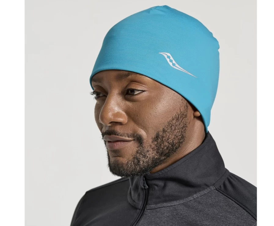 Saucony Women's Solstice Beanie in Turquoise Heather - Warm Winter Knit Hat