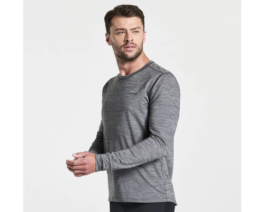 Saucony Men's Boulder Baselayer Top - Black Heather Performance Base Layer