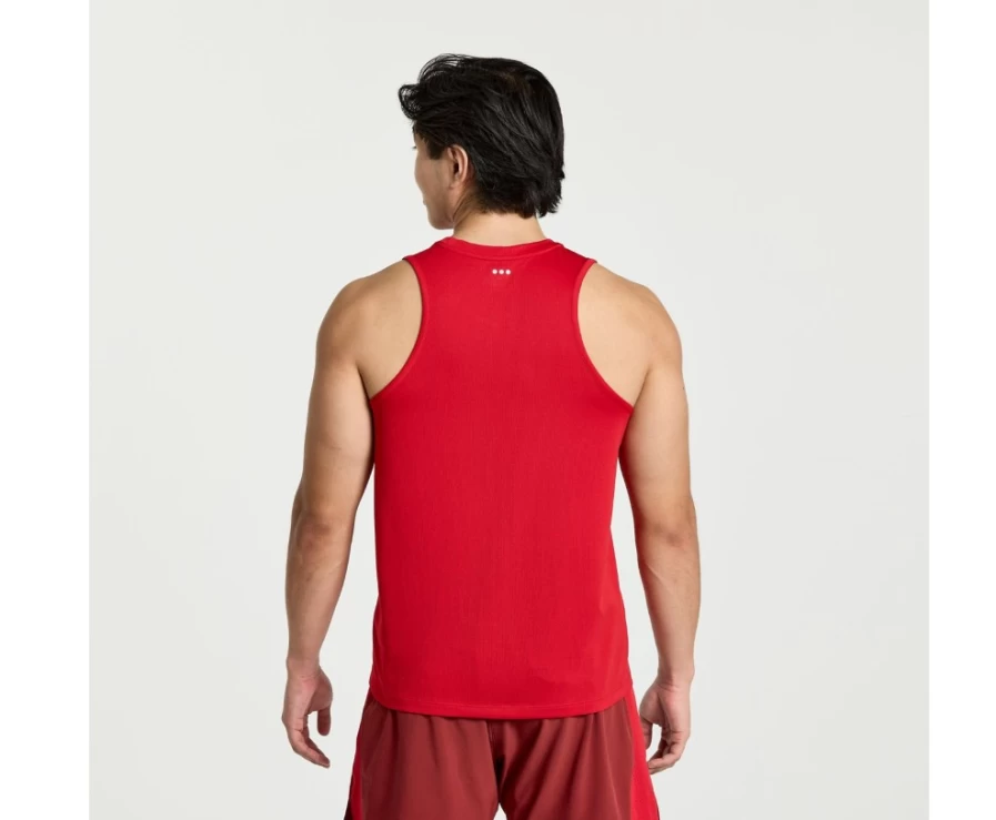 Saucony Men's Performance Running Singlet in Poppy Red - Lightweight Athletic Stopwatch Tank Top