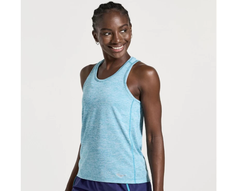 Saucony Women's Turquoise Heather Running Singlet with Stopwatch Feature