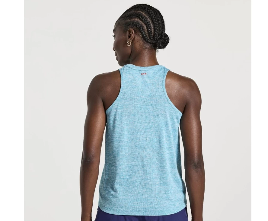 Saucony Women's Turquoise Heather Running Singlet with Stopwatch Feature
