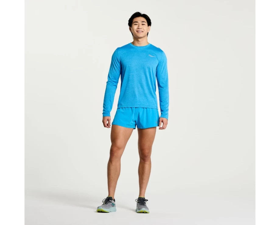 Saucony Men's Azure Heather Long Sleeve Stopwatch Performance Shirt