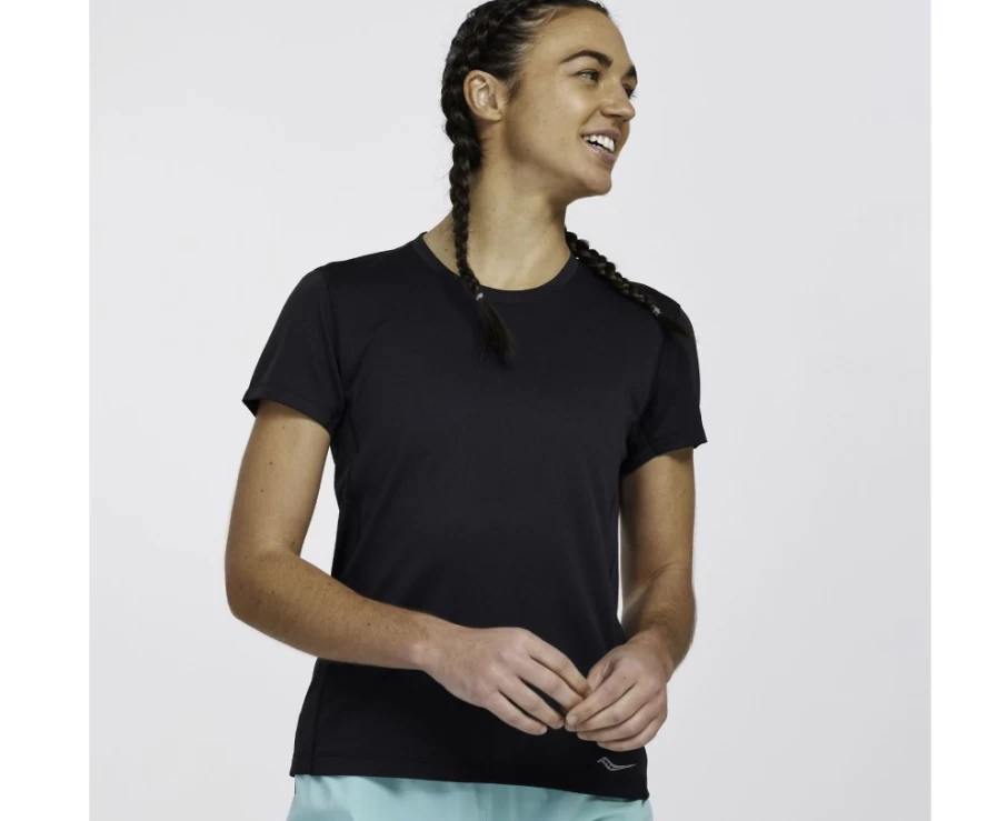 Saucony Women's Black Short Sleeve Running Top with Stopwatch Feature