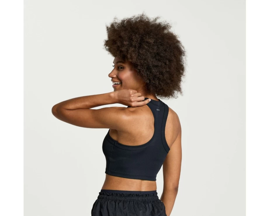 Saucony Women's Black Elevate Crop Top - Lightweight Workout Shirt for Running & Fitness