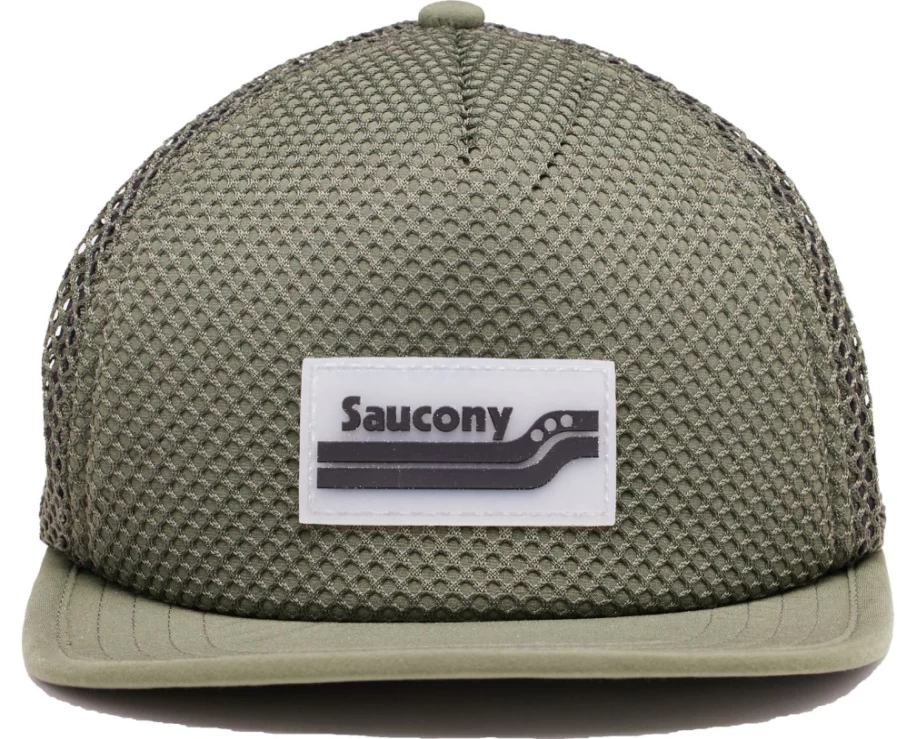 Saucony Men's Outpace Mesh Trucker Hat in Climbing Ivy - Breathable Performance Cap