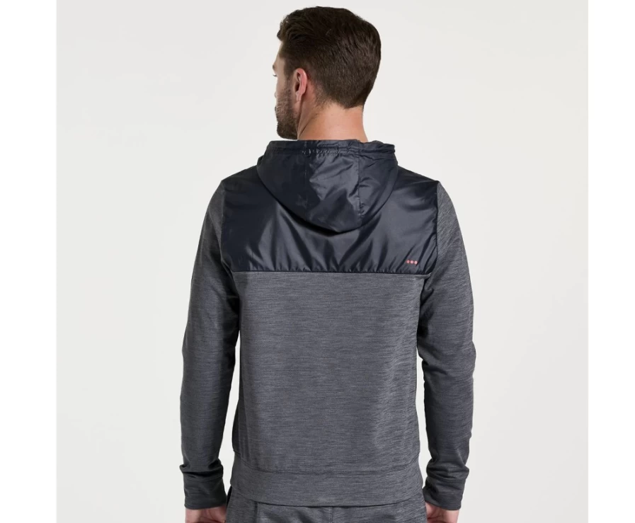 Saucony Men's Solstice Zip Hoody - Black Heather Fleece Jacket for Running & Training