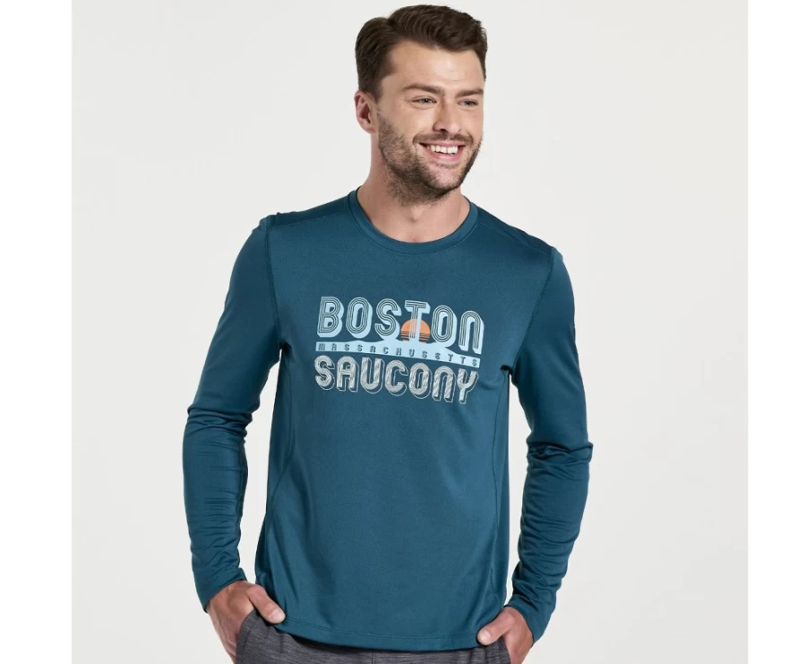 Saucony Men's Lagoon Graphic Long Sleeve Stopwatch Performance Shirt