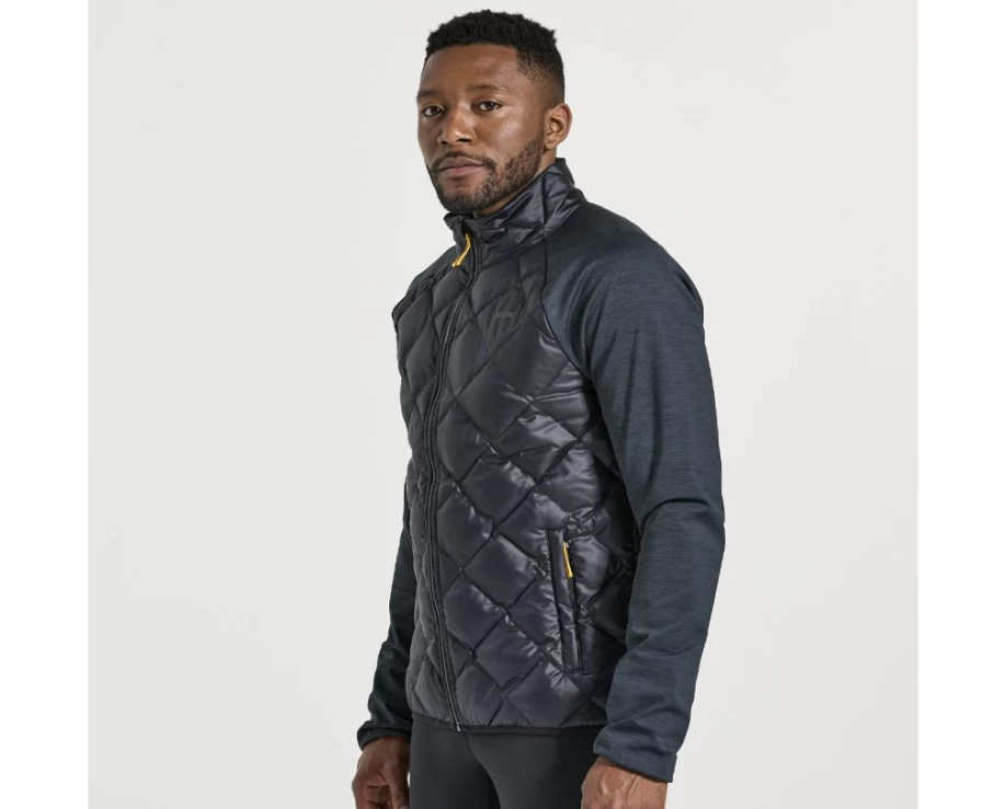 Saucony Men's Black Boulder Oyster Puff Jacket - Lightweight Insulated Winter Coat