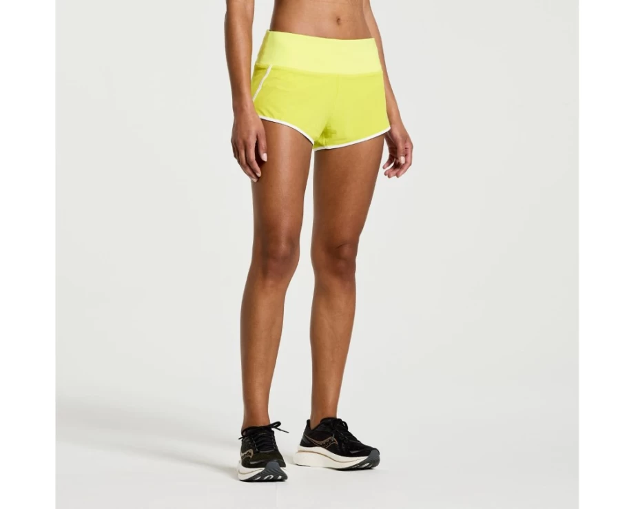 Saucony Women's Outpace 2.5" Split Short in Citron - Lightweight Running Shorts for Women
