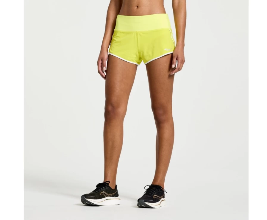 Saucony Women's Outpace 2.5" Split Short in Citron - Lightweight Running Shorts for Women