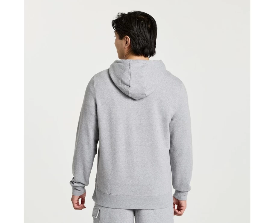 Saucony Men's Light Grey Heather Graphic Rested Hoodie - Comfortable Pullover Sweatshirt