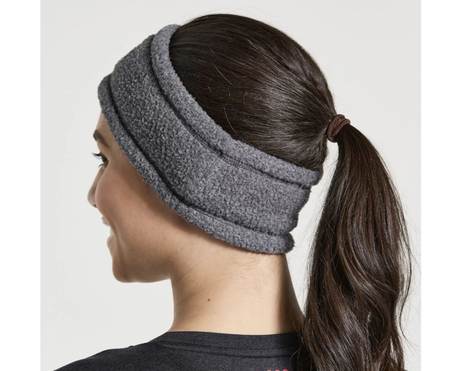 Saucony Women's Rested Sherpa Headband in Black Heather - Warm Fleece Winter Headwrap