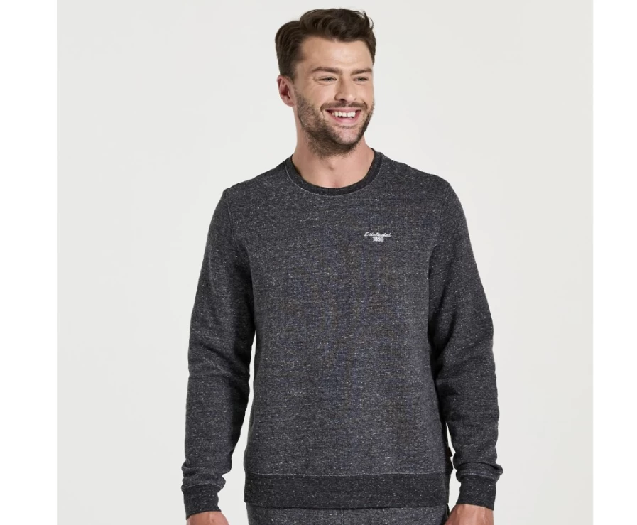 Saucony Men's Rested Crewneck Sweatshirt - Black Heather Pullover Hoodie