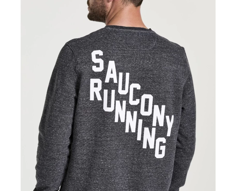 Saucony Men's Rested Crewneck Sweatshirt - Black Heather Pullover Hoodie