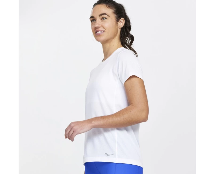 Saucony Women's White Short Sleeve Running Top with Stopwatch Feature