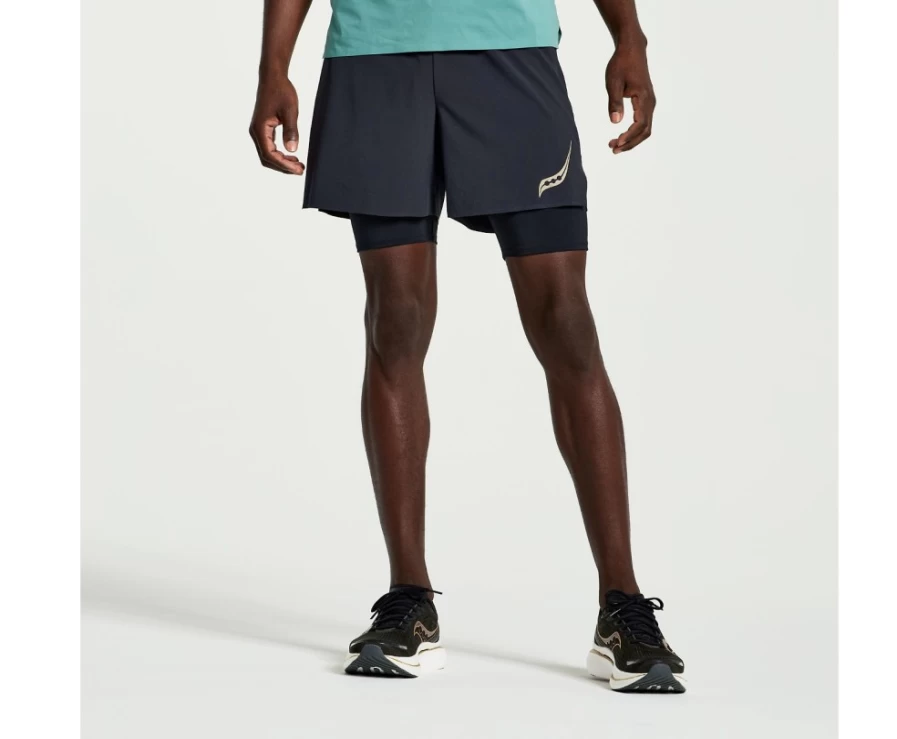 Saucony Men's Pinnacle 2-In-1 Running Shorts - Black