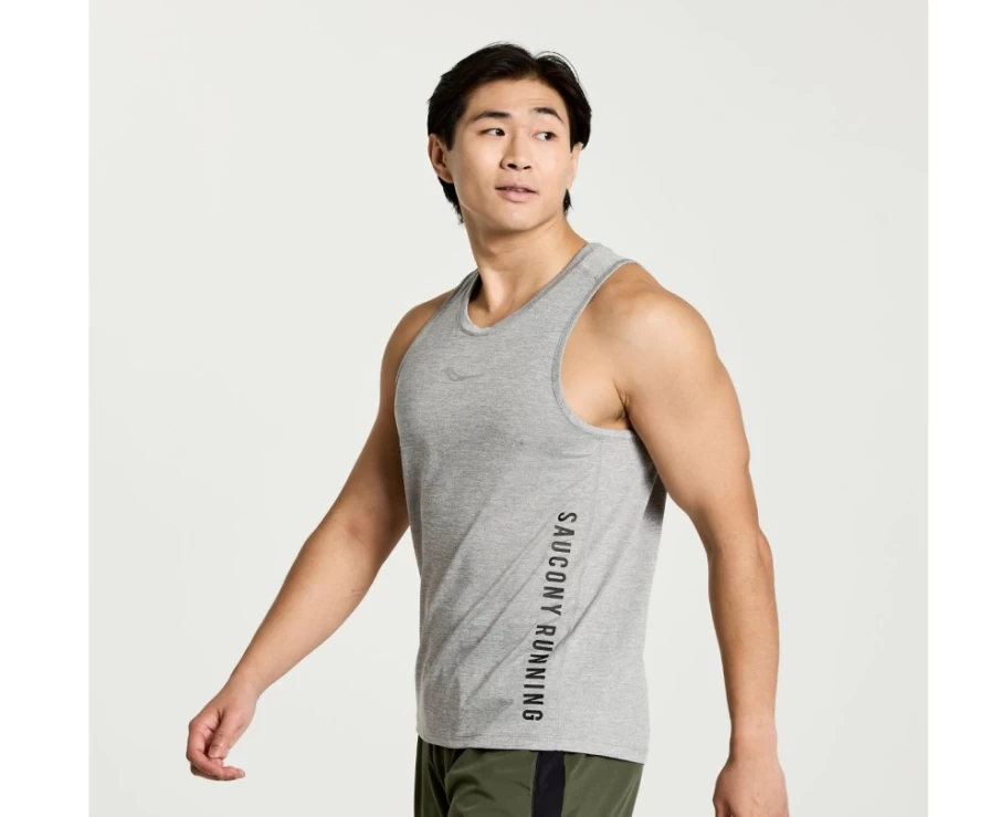 Saucony Men's Light Grey Heather Graphic Stopwatch Performance Singlet