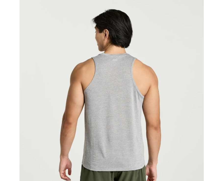 Saucony Men's Light Grey Heather Graphic Stopwatch Performance Singlet