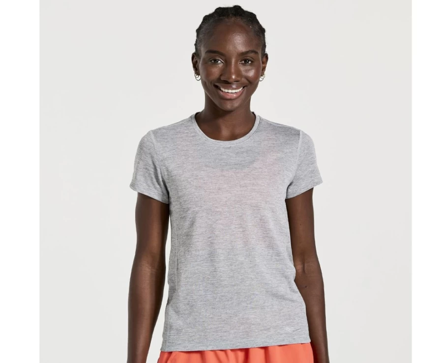 Saucony Women's Light Grey Heather Short Sleeve Stopwatch Running Top