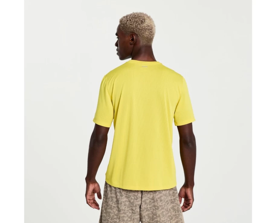 Saucony Men's Sulphur Heather Graphic Short Sleeve T-Shirt with Stopwatch Design