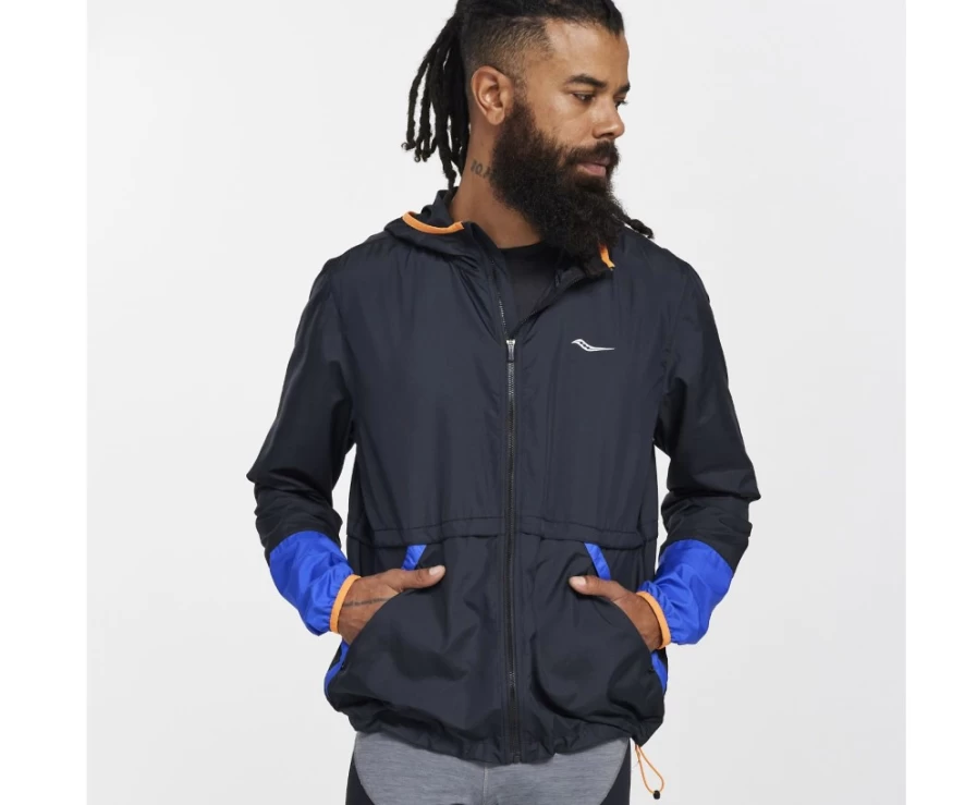 Saucony Men's Black Packable Jacket - Lightweight Water-Resistant Windbreaker for Outdoor Activities