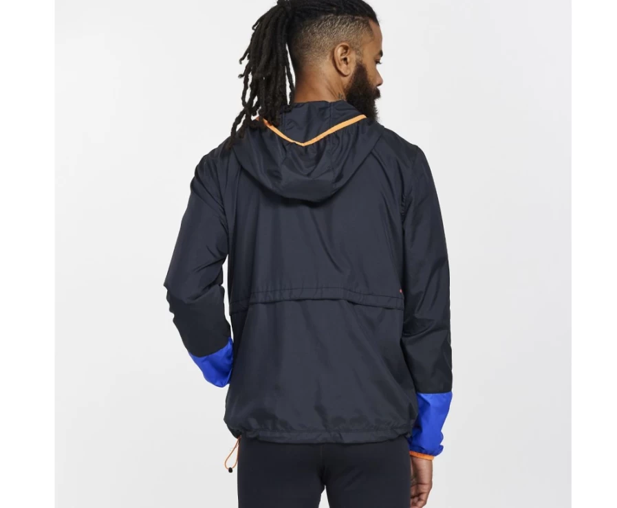 Saucony Men's Black Packable Jacket - Lightweight Water-Resistant Windbreaker for Outdoor Activities