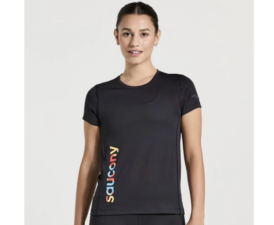 Saucony Women's Black Graphic Short Sleeve Stopwatch Print T-Shirt