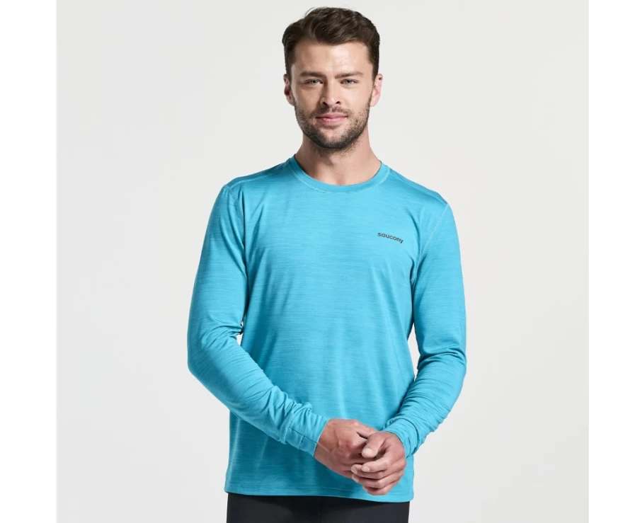 Saucony Men's Boulder Baselayer Top - Turquoise Heather Performance Shirt