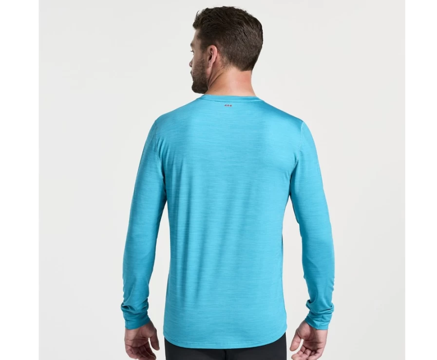Saucony Men's Boulder Baselayer Top - Turquoise Heather Performance Shirt