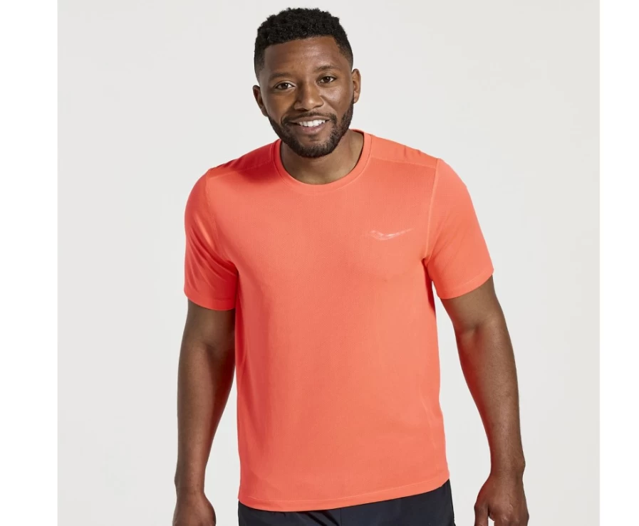 Saucony Men's Vizired Performance Short Sleeve Running Shirt with Stopwatch Design