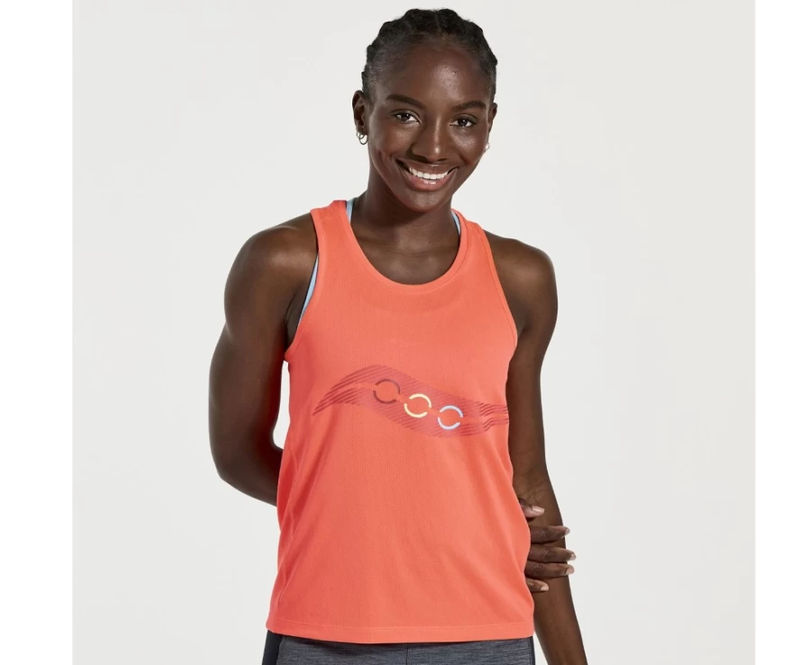 Saucony Women's Vizired Graphic Running Singlet – Lightweight Performance Stopwatch Tank Top
