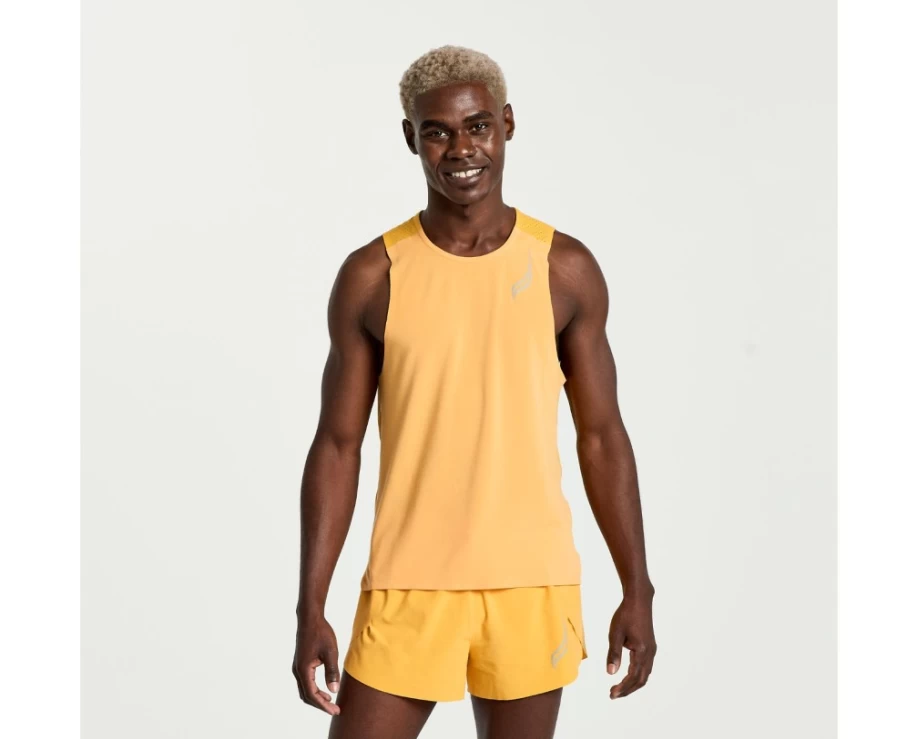 Saucony Men's Pinnacle Sleeveless Running Shirt - Blazing Orange Performance Top